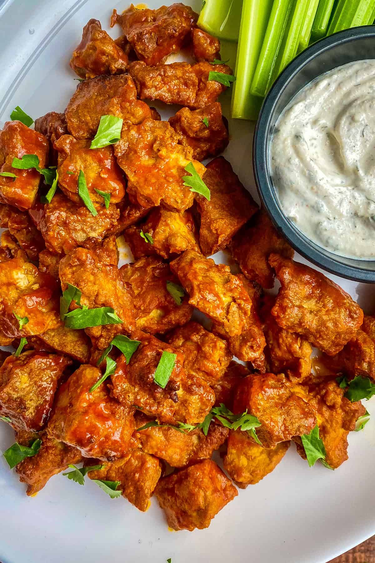Buffalo tofu on a plate.